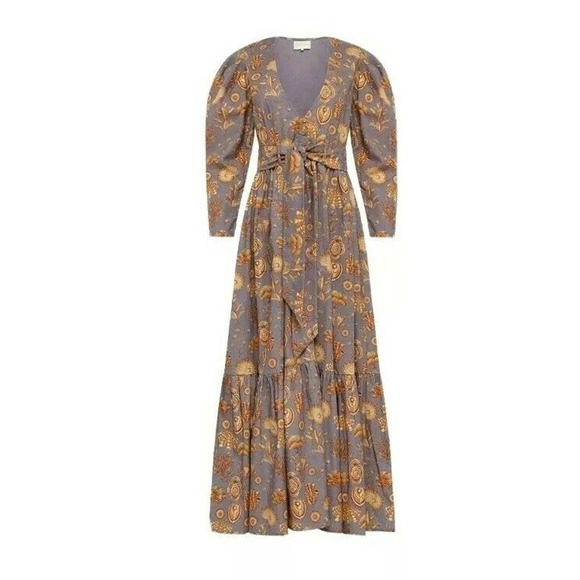 Anthropologie Carolina K Corals Gray Ori Robe Long Sleeve Maxi Dress Size XS NWT - Picture 3 of 10